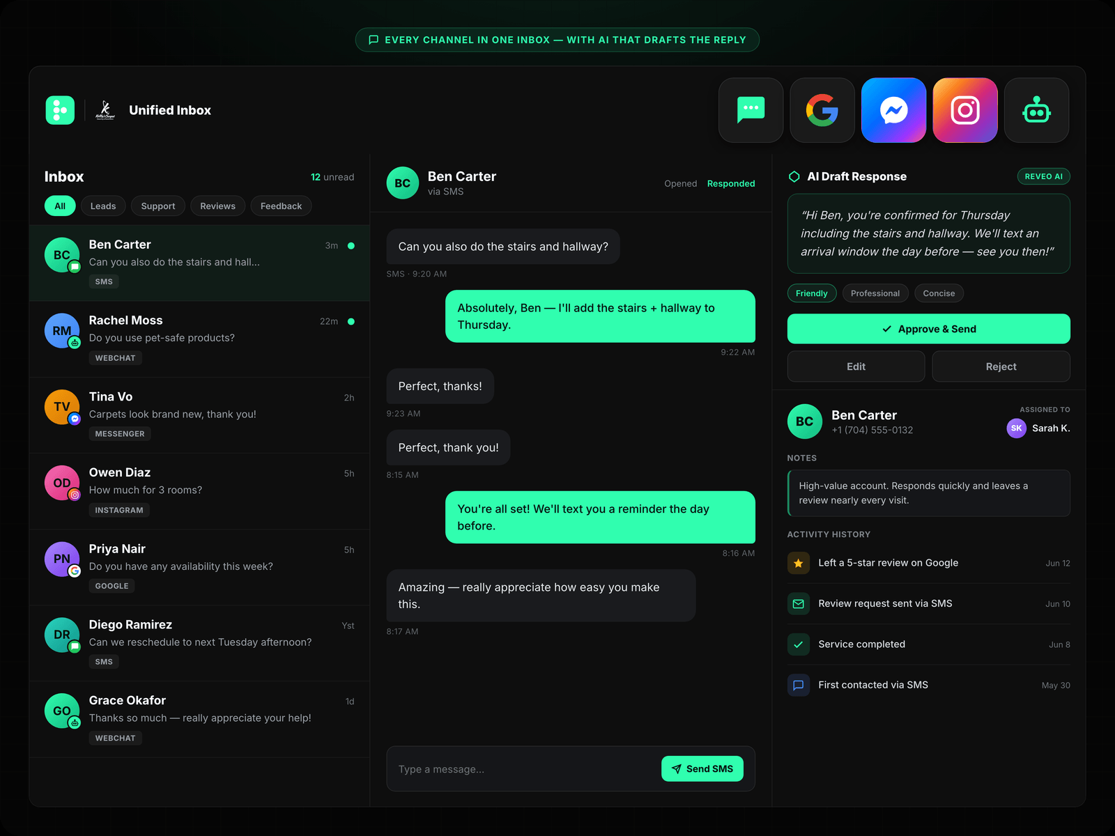 Inbox Dashboard + Text Conversation