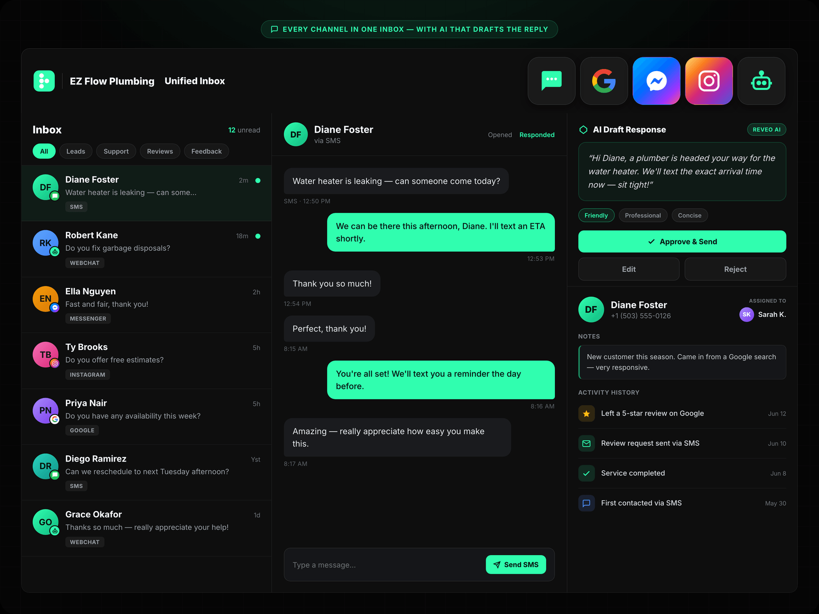 Inbox Dashboard + Text Conversation