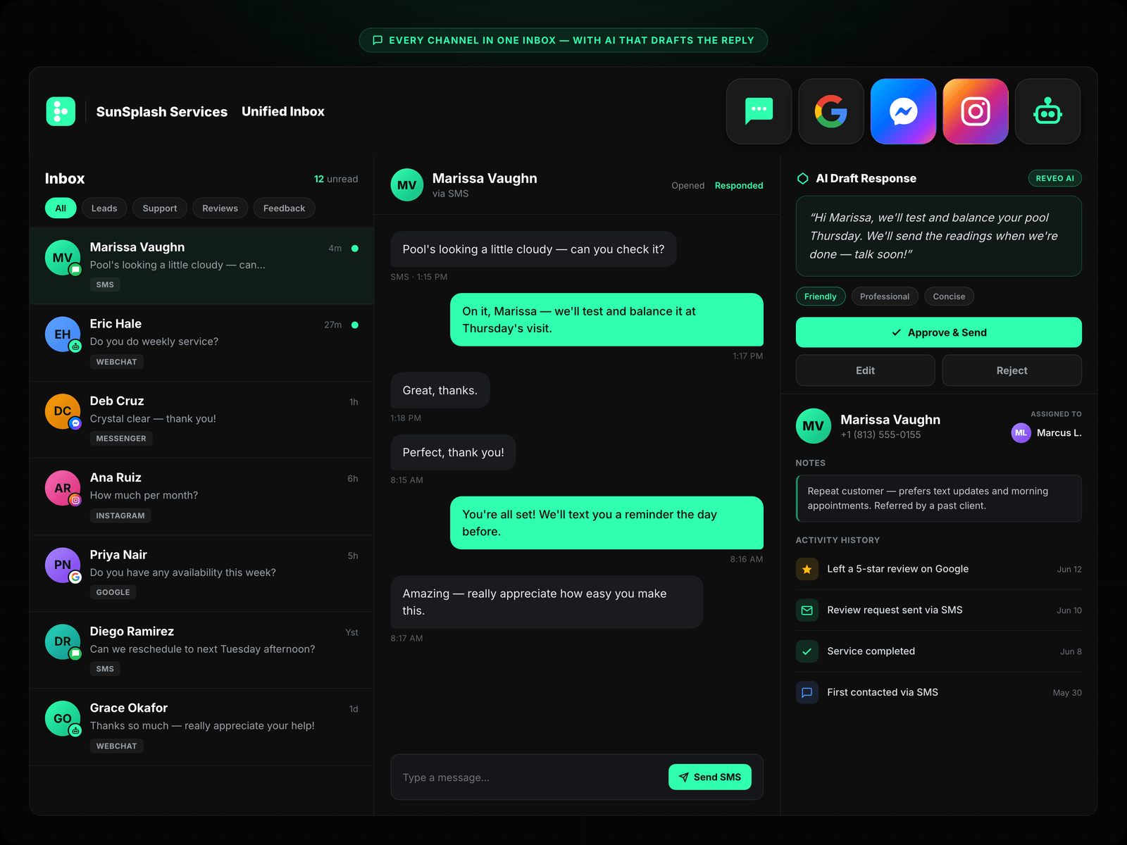 Inbox Dashboard + Text Conversation