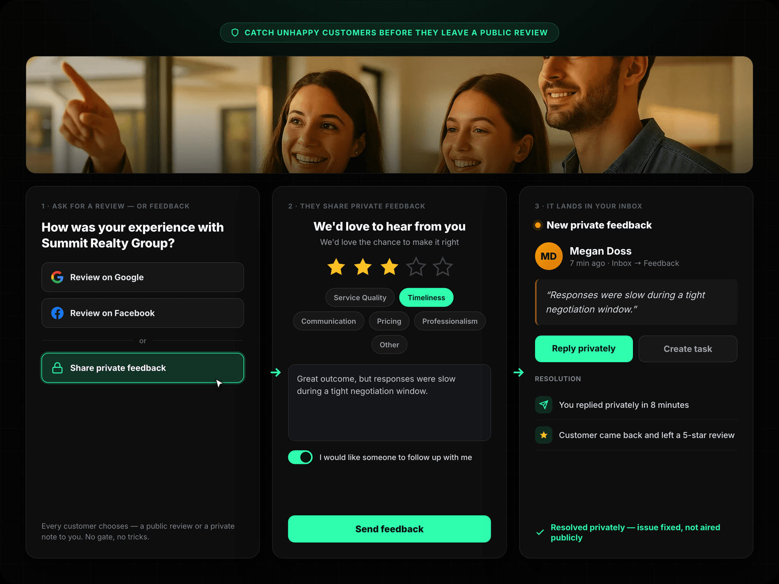 Survey Flow — Rating → Feedback → Review Prompt