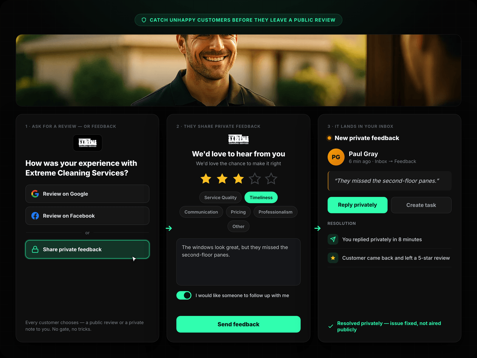 Survey Flow — Rating → Feedback → Review Prompt